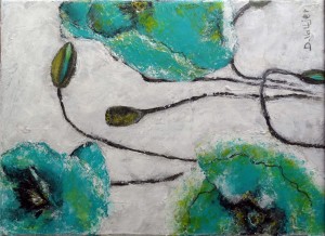 Coquelicots-verts-acrylique-sur-toile